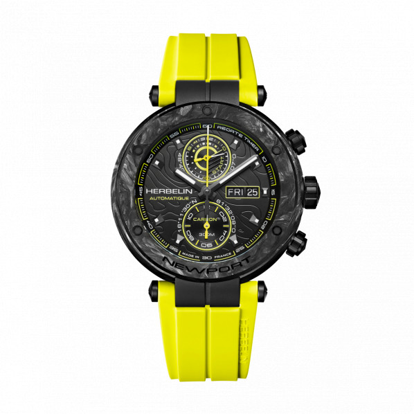 Photo montrant l'intégralité de la montre Montre Herbelin Newport – Carbone Titane Chronographe – Jaune