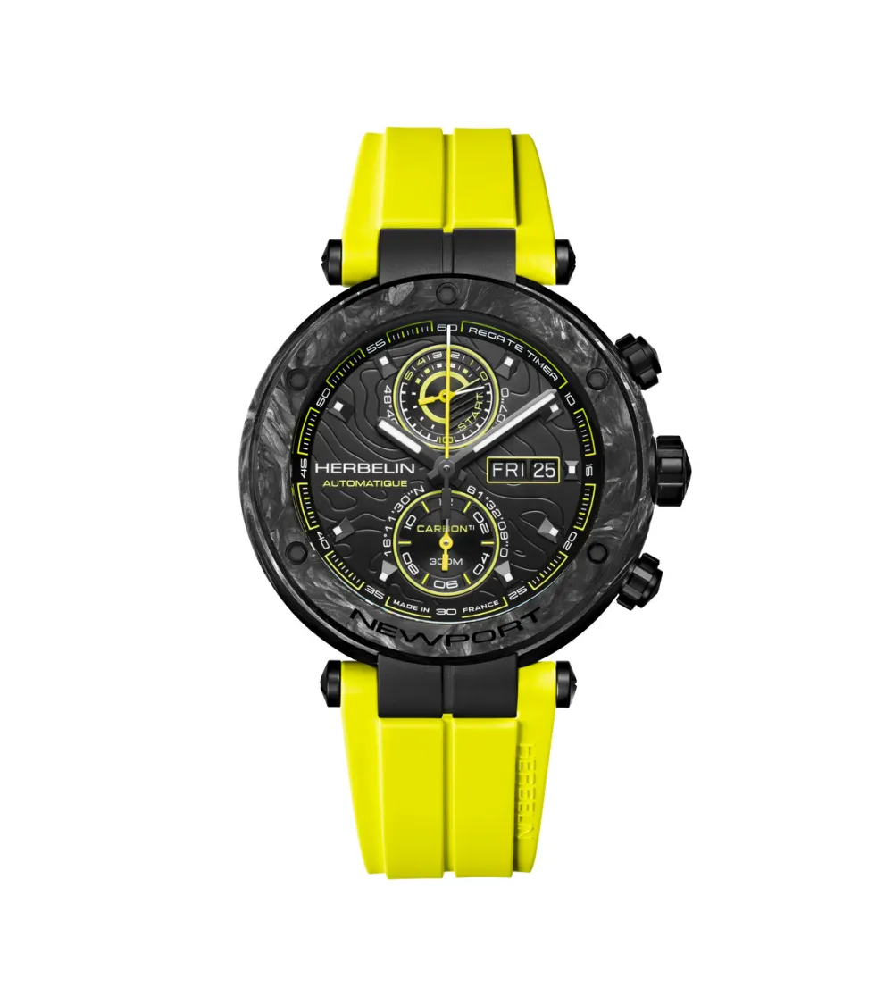 Photo montrant l'intégralité de la montre Montre Herbelin Newport – Carbone Titane Chronographe – Jaune