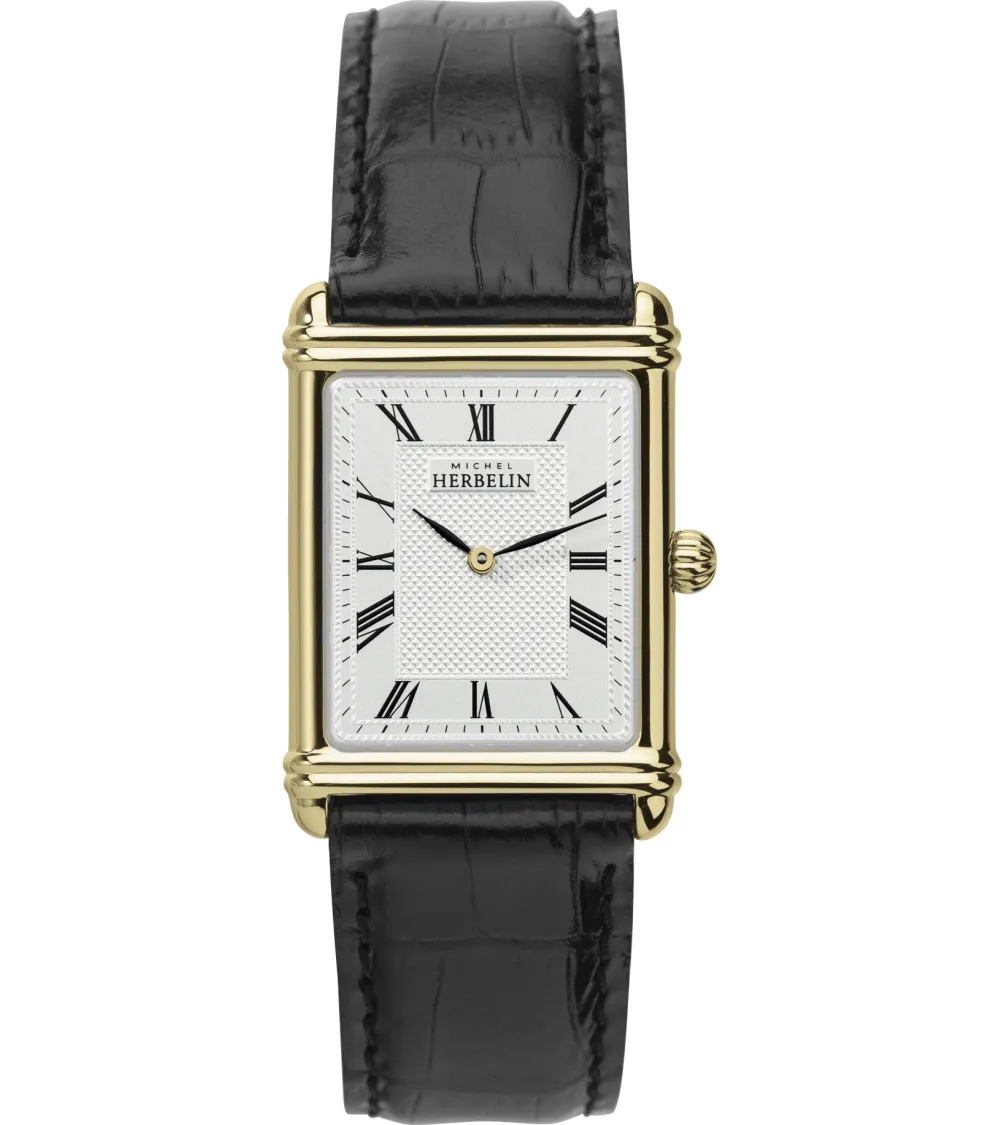 Photo montrant l'intégralité de la montre Montre Herbelin Art Déco – Acier & Cuir – Petite Seconde