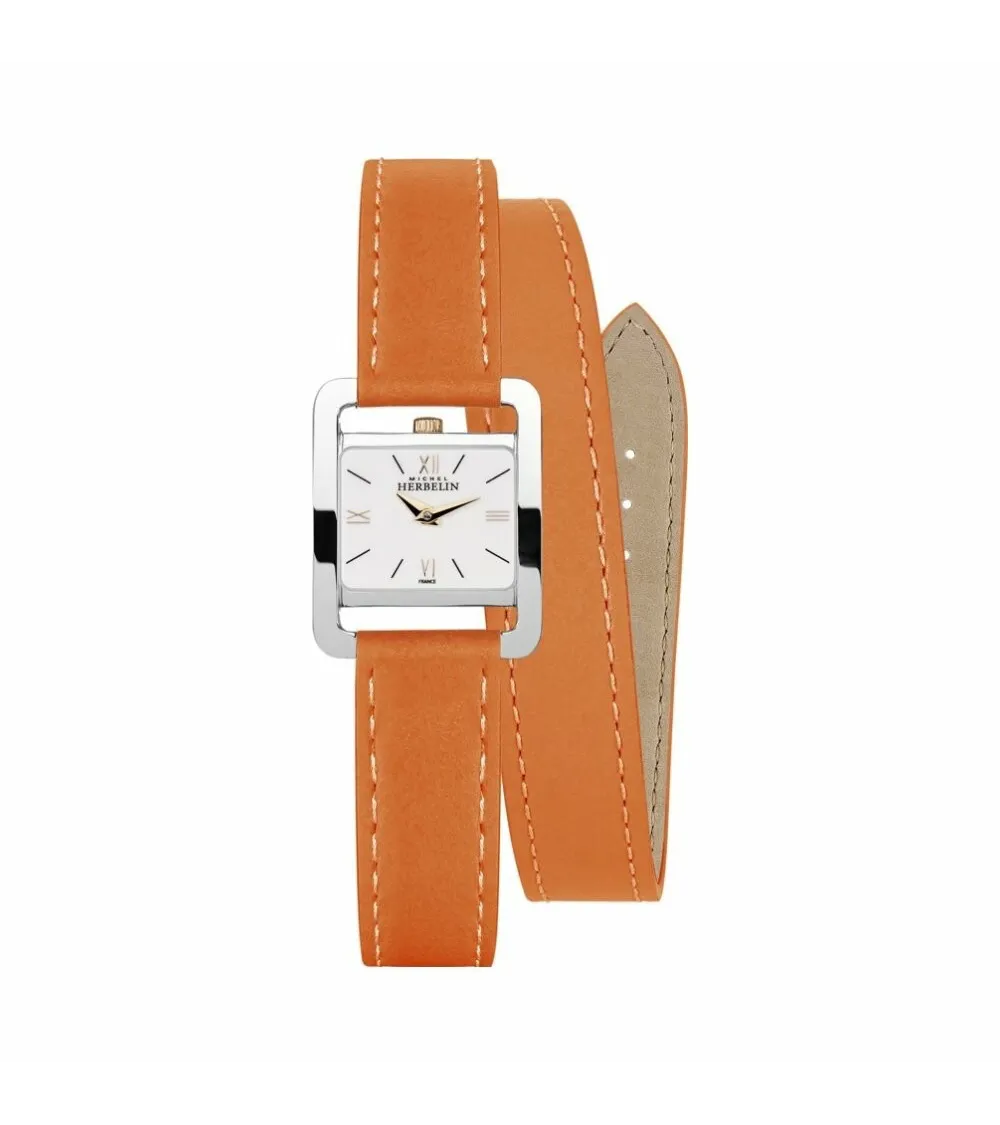 Photo montrant l'intégralité de la montre Montre Herbelin Ve Avenue – Bracelet Double – Acier & Orange