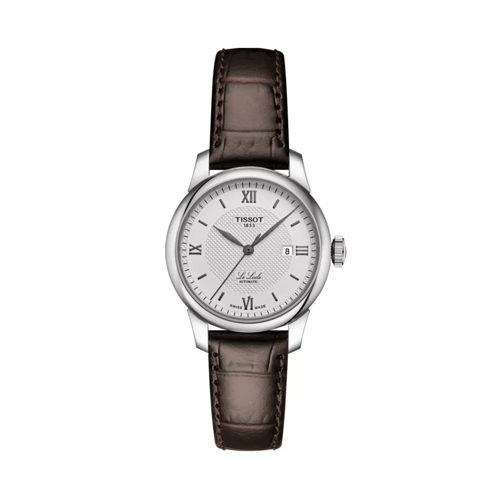 Tissot T-Classic Le Locle Automatic Lady cadran argent bracelet cuir brun 29 mm