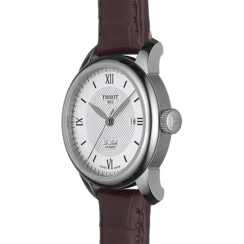 Tissot T-Classic Le Locle Automatic Lady cadran argent bracelet cuir brun 29 mm