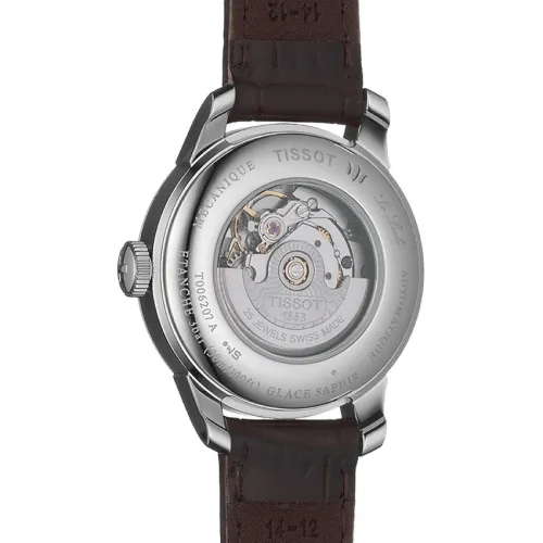 Tissot T-Classic Le Locle Automatic Lady cadran argent bracelet cuir brun 29 mm