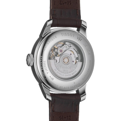 Tissot T-Classic Le Locle Automatic Lady cadran argent bracelet cuir brun 29 mm