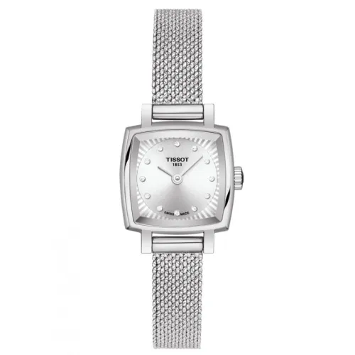 Tissot T-Lady Lovely Square quartz acier cadran argenté bracelet maille milanaise