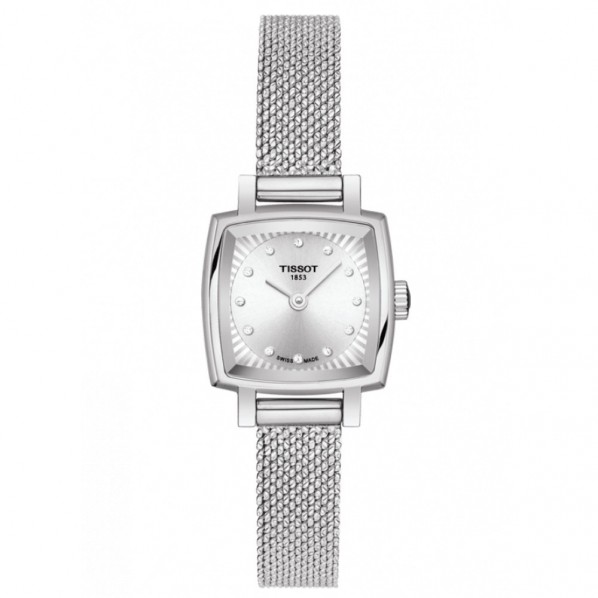 Tissot T-Lady Lovely Square quartz acier cadran argenté bracelet maille milanaise