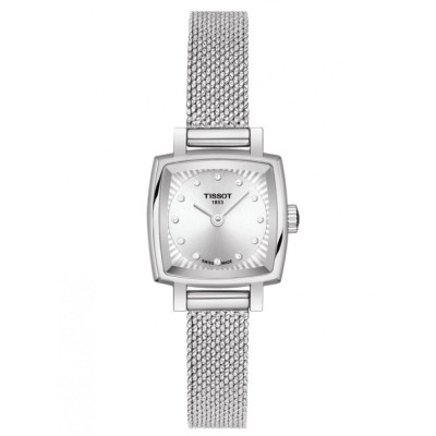 Tissot T-Lady Lovely Square quartz acier cadran argenté bracelet maille milanaise