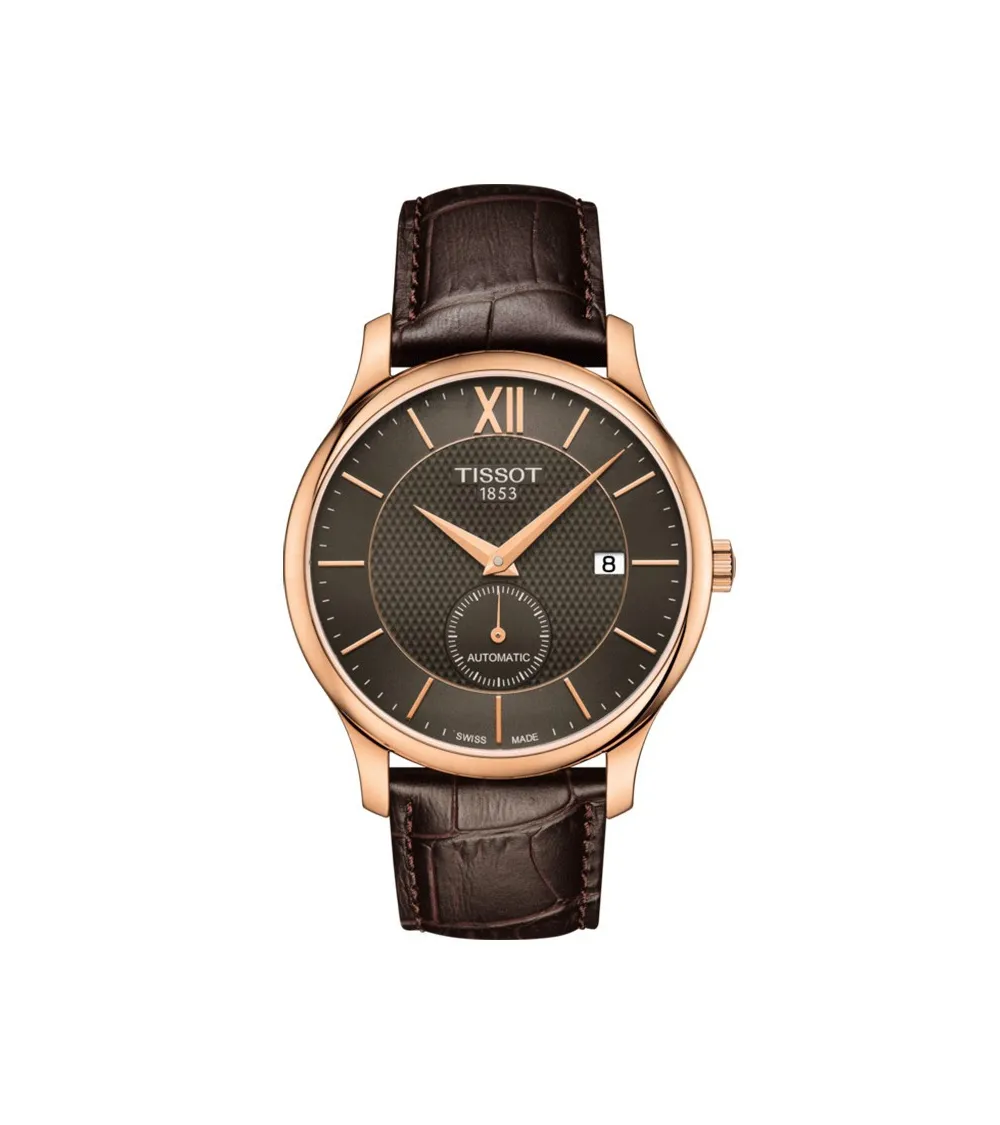 TISSOT T-Classic Tradition Automatic Small Second cadran anthracite bracelet cuir brun 40 mm