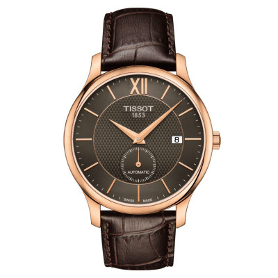 TISSOT T-Classic Tradition Automatic Small Second cadran anthracite bracelet cuir brun 40 mm