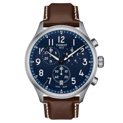 TISSOT CHRONO XL VINTAGE quartz cadran bleu bracelet cuir marron 45 mm
