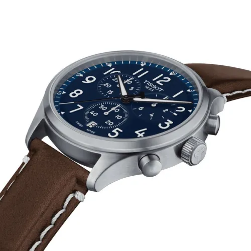 TISSOT CHRONO XL VINTAGE quartz cadran bleu bracelet cuir marron 45 mm