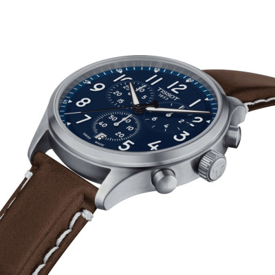 TISSOT CHRONO XL VINTAGE quartz cadran bleu bracelet cuir marron 45 mm