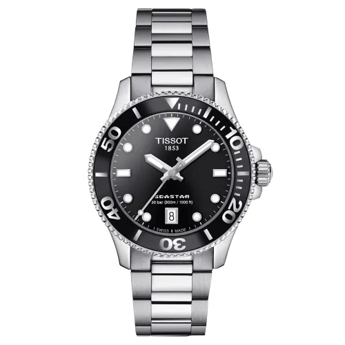 TYISSOT SEASTAR 1000 quartz cadran noir bracelet acier 36 m