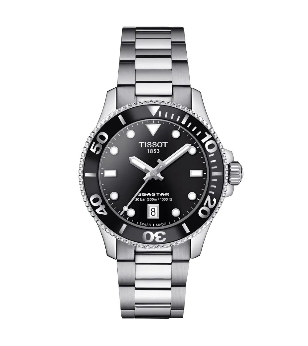 TYISSOT SEASTAR 1000 quartz cadran noir bracelet acier 36 m