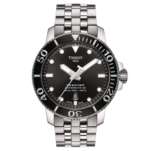 TISSOT T-SPORT SEASTAR 1000 Powermatic 80 cadran noir bracelet acier 43 mm