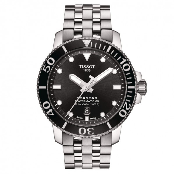 TISSOT T-SPORT SEASTAR 1000 Powermatic 80 cadran noir bracelet acier 43 mm