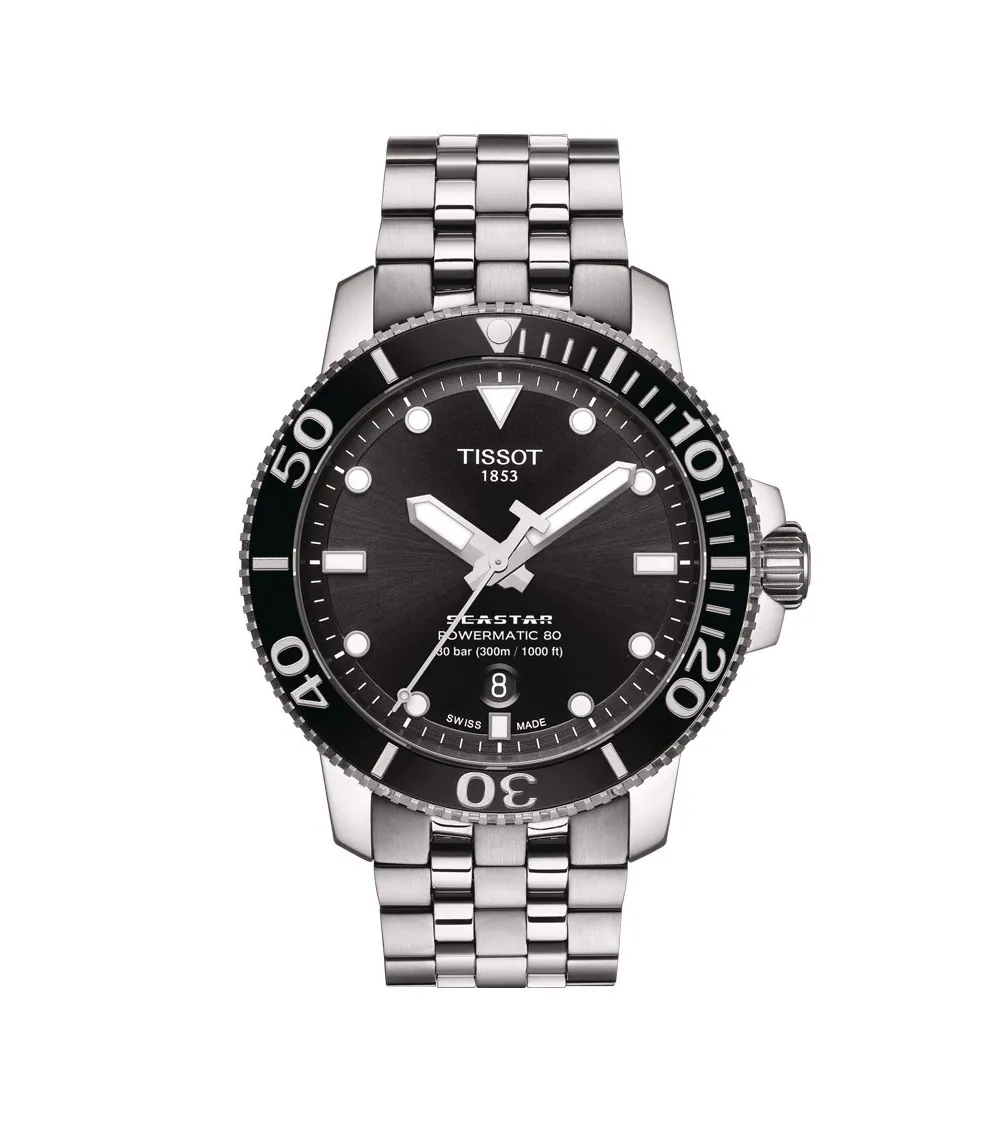 TISSOT T-SPORT SEASTAR 1000 Powermatic 80 cadran noir bracelet acier 43 mm
