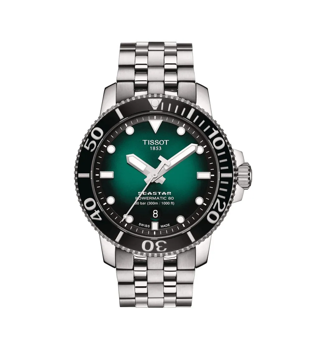 TISSOT T-SPORT SEASTAR 1000 Powermatic 80 cadran vert bracelet acier 43 mm