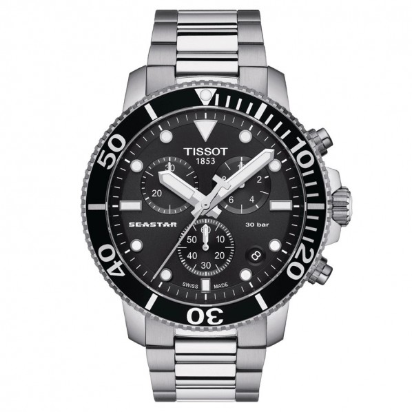 TISSOT SEASTAR 1000 CHRONOGRAPHE quartz cadran bleu bracelet acier 45 mm quartz cadran noir bracelet acier 45,5 mm