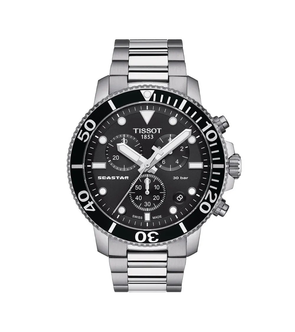 TISSOT SEASTAR 1000 CHRONOGRAPHE quartz cadran bleu bracelet acier 45 mm quartz cadran noir bracelet acier 45,5 mm