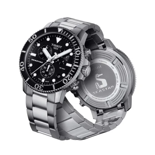 TISSOT SEASTAR 1000 CHRONOGRAPHE quartz cadran bleu bracelet acier 45 mm quartz cadran noir bracelet acier 45,5 mm