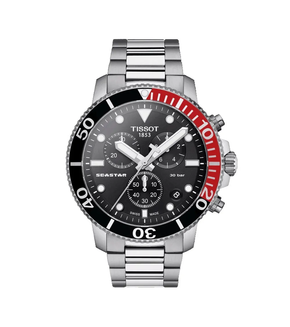 TISSOT SEASTAR 1000 CHRONOGRAPHE quartz cadran bleu bracelet acier 45 mm quartz cadran noir bracelet acier 45,5 mm