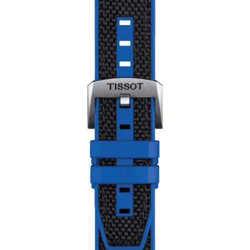 TISSOT SEASTAR  1000 Chronographe quartz lunette bleue et noire cadran noir bracelet synthétique noir et bleu 45,5 mm
