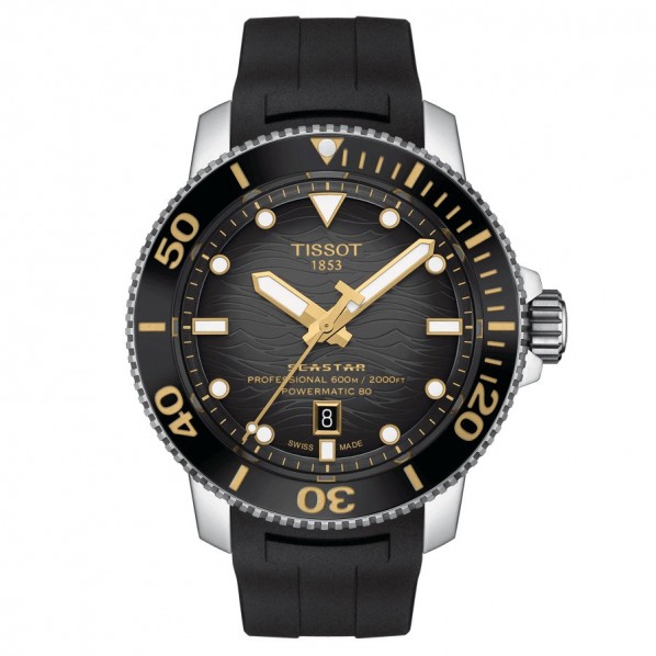 TISSOT SEASTAR  2000 Professional Powermatic 80 cadran noir bracelet caoutchouc noir 46 mm