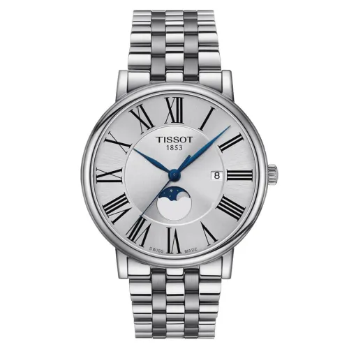 TISSOT T-CLASSIC CARSON PREMIUM GENT MOOPHASE QUARTZ CADRAN ARGENTÉ  BRACELET ACIER  40 MM
