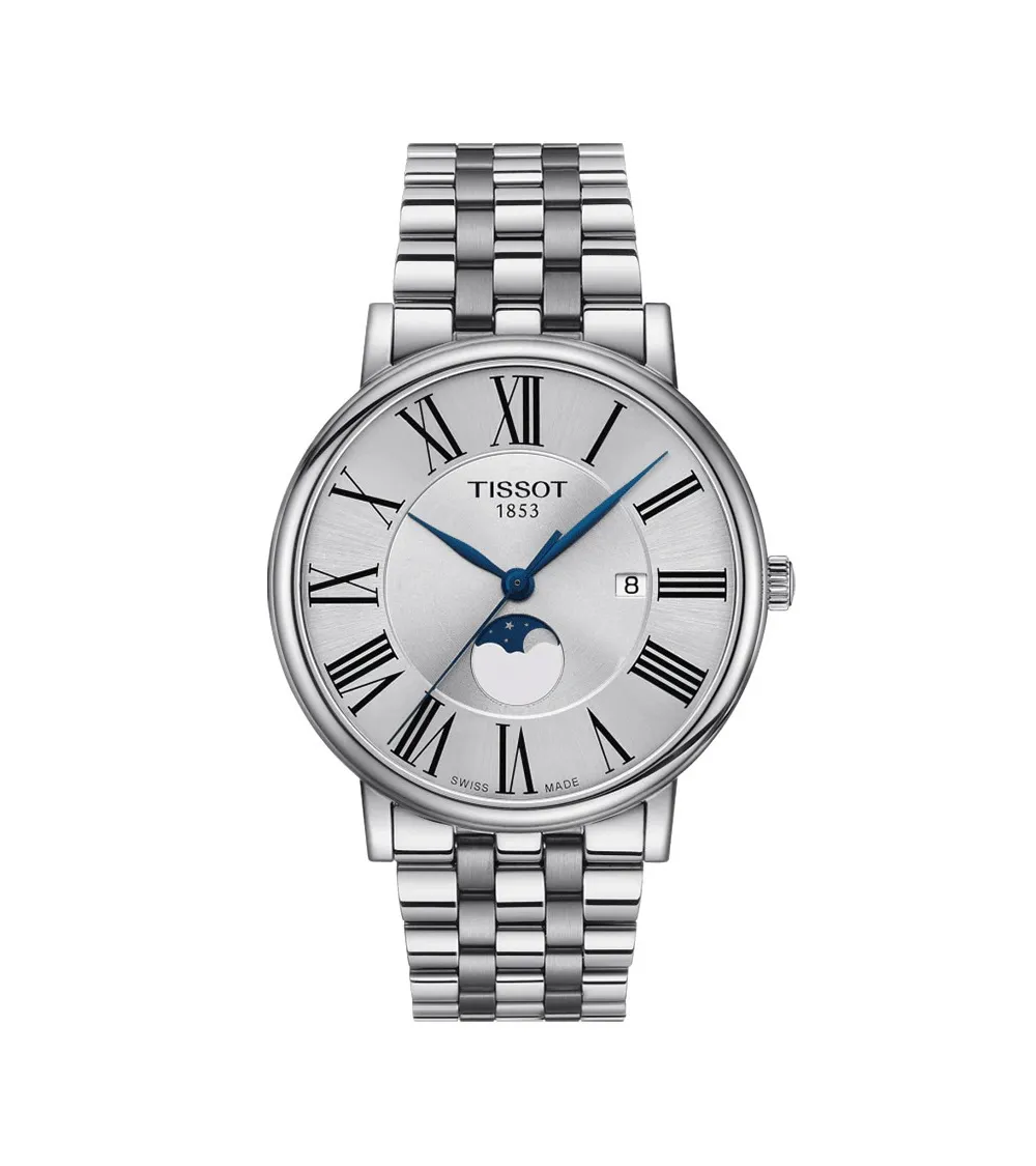 TISSOT T-CLASSIC CARSON PREMIUM GENT MOOPHASE QUARTZ CADRAN ARGENTÉ  BRACELET ACIER  40 MM