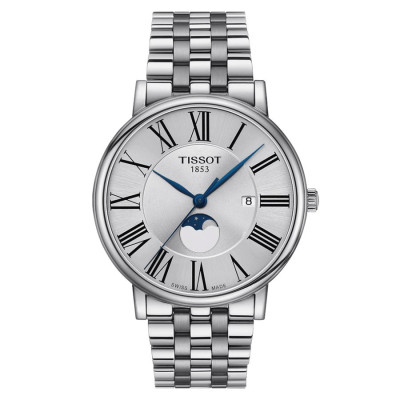 TISSOT T-CLASSIC CARSON PREMIUM GENT MOOPHASE QUARTZ CADRAN ARGENTÉ  BRACELET ACIER  40 MM