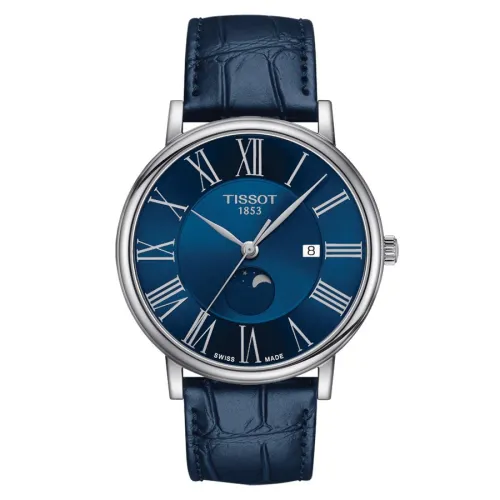 TISSOT T-CLASSIC CARSON PREMIUM GENT MOOPHASE QUARTZ CADRAN BLEU BRACELET CUIR 40 mm