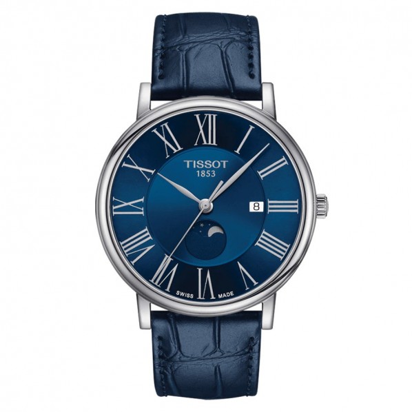 TISSOT T-CLASSIC CARSON PREMIUM GENT MOOPHASE QUARTZ CADRAN BLEU BRACELET CUIR 40 mm