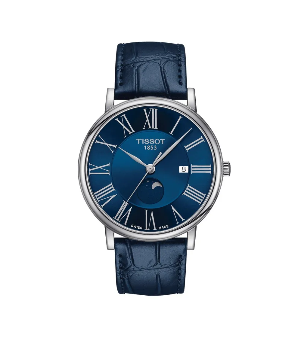 TISSOT T-CLASSIC CARSON PREMIUM GENT MOOPHASE QUARTZ CADRAN BLEU BRACELET CUIR 40 mm