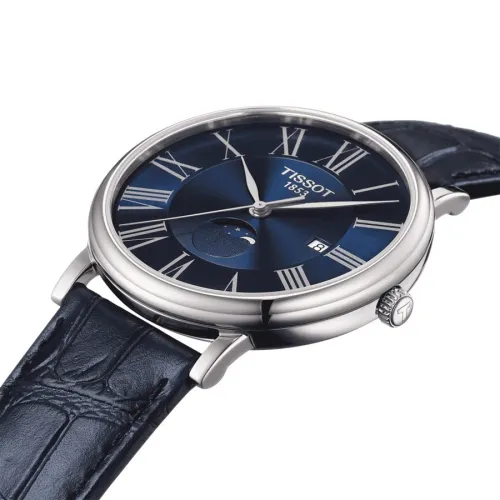 TISSOT T-CLASSIC CARSON PREMIUM GENT MOOPHASE QUARTZ CADRAN BLEU BRACELET CUIR 40 mm