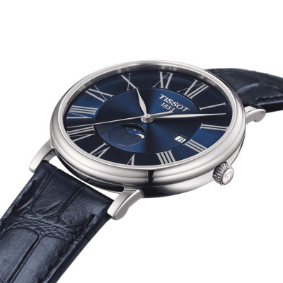 TISSOT T-CLASSIC CARSON PREMIUM GENT MOOPHASE QUARTZ CADRAN BLEU BRACELET CUIR 40 mm