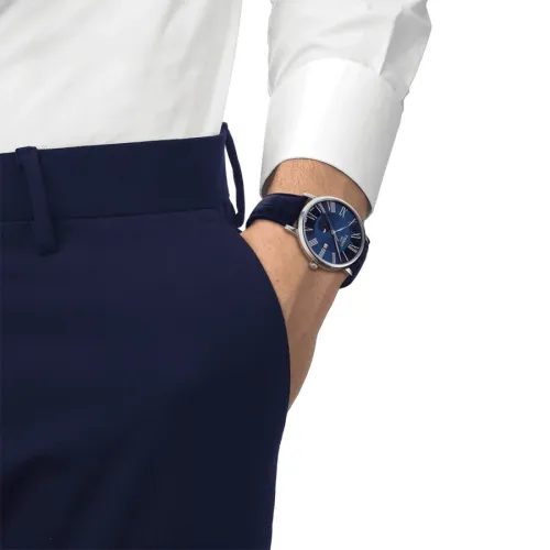 TISSOT T-CLASSIC CARSON PREMIUM GENT MOOPHASE QUARTZ CADRAN BLEU BRACELET CUIR 40 mm