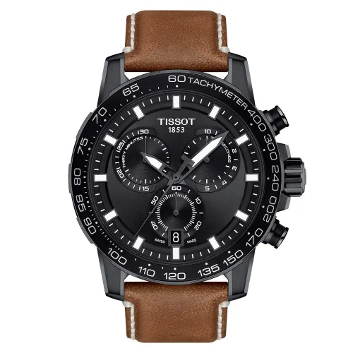 TISSOT T-SPORT SUPERSPORT CHRONOGRAPHE QUARTZ PVD NOIR BRACELET CUIR 45,5 MM