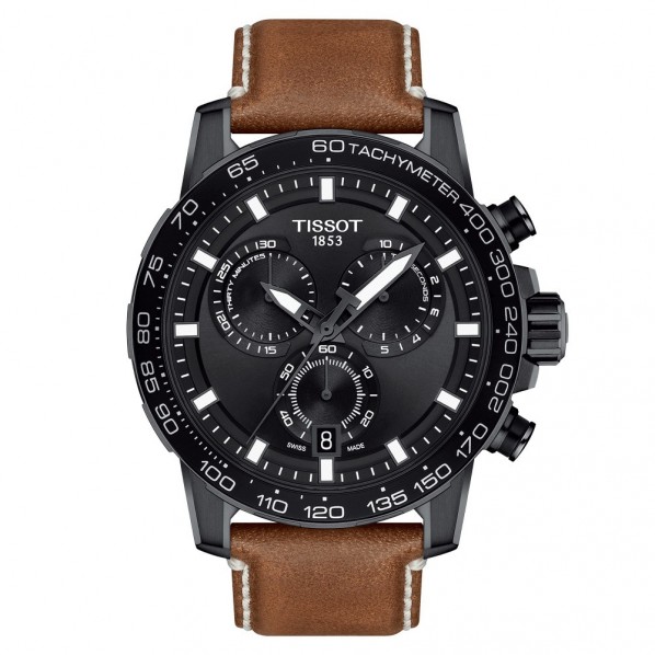 TISSOT T-SPORT SUPERSPORT CHRONOGRAPHE QUARTZ PVD NOIR BRACELET CUIR 45,5 MM