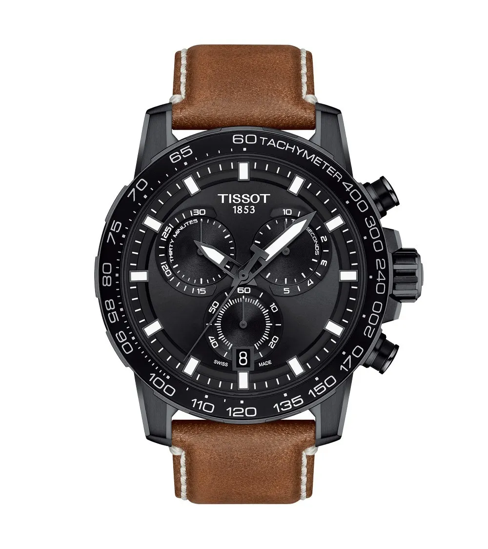 TISSOT T-SPORT SUPERSPORT CHRONOGRAPHE QUARTZ PVD NOIR BRACELET CUIR 45,5 MM