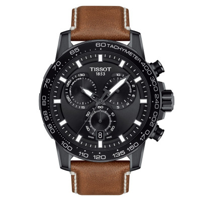 TISSOT T-SPORT SUPERSPORT CHRONOGRAPHE QUARTZ PVD NOIR BRACELET CUIR 45,5 MM