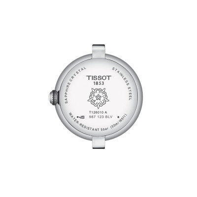TISSOT BELLISSIMA SMALL LADY QUARTZ CADRAN BLC BRACELET CUIR NOIR 26 MM