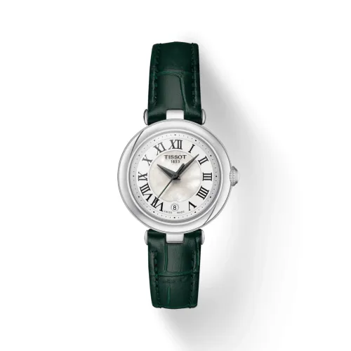 TISSOT BELLISSIMA SMALL LADY QUARTZ CADRAN NACRE BRACELET CUIR VERT 26 MM