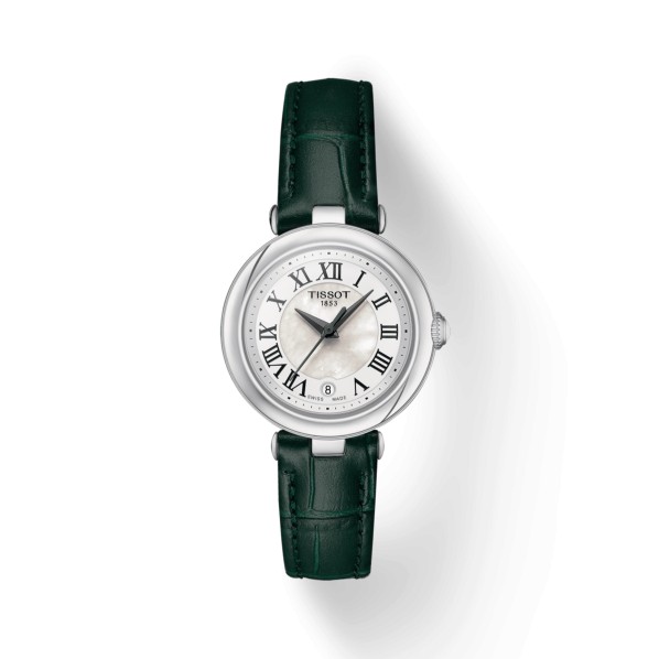 TISSOT BELLISSIMA SMALL LADY QUARTZ CADRAN NACRE BRACELET CUIR VERT 26 MM