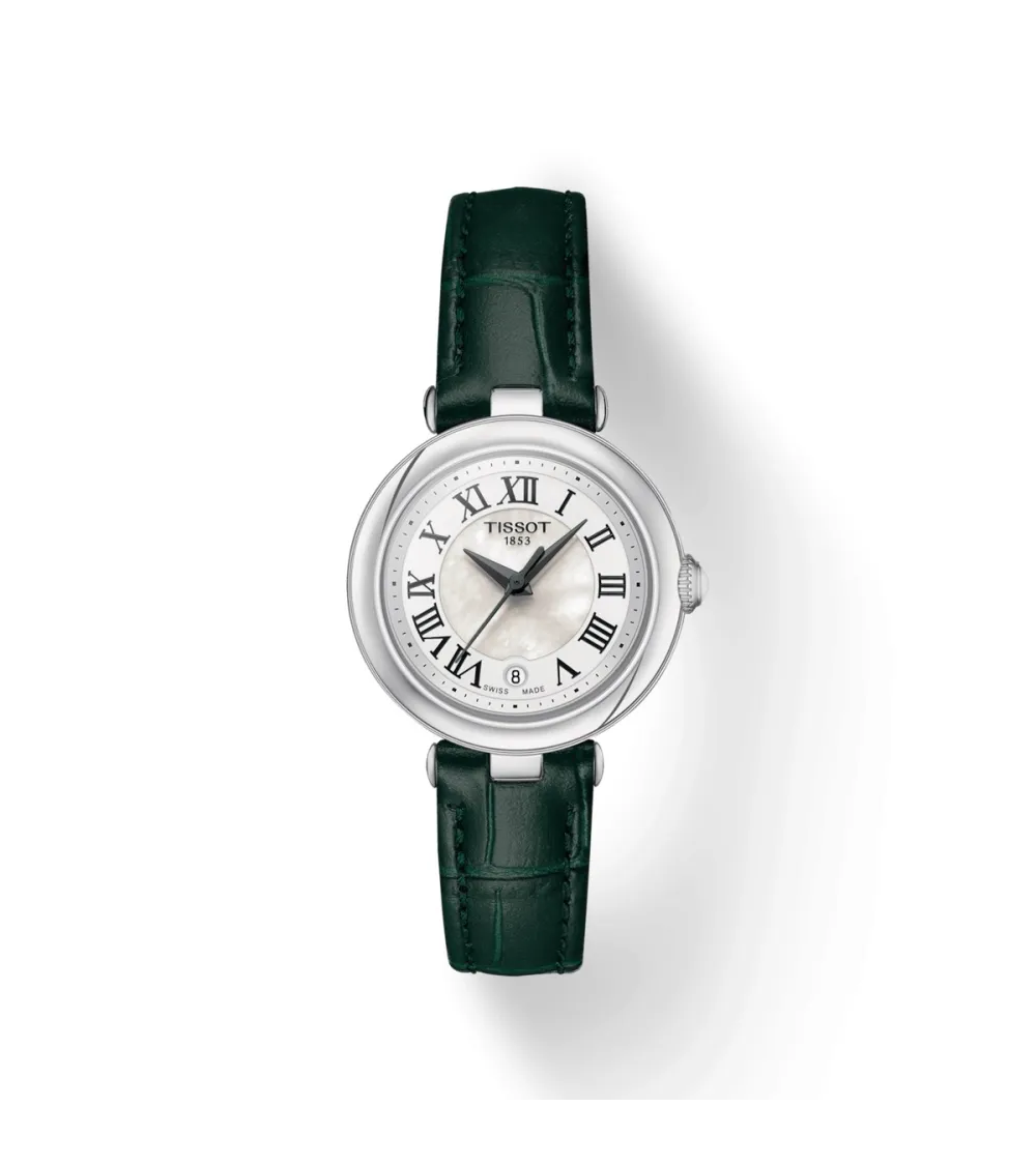 TISSOT BELLISSIMA SMALL LADY QUARTZ CADRAN NACRE BRACELET CUIR VERT 26 MM