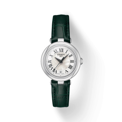 TISSOT BELLISSIMA SMALL LADY QUARTZ CADRAN NACRE BRACELET CUIR VERT 26 MM