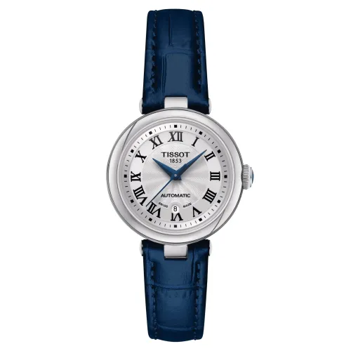 TISSOT BELLISSIMA AUTOMATIQUE CADRAN ARGENTÉ BRACELET CUIR BLEU  29 MM