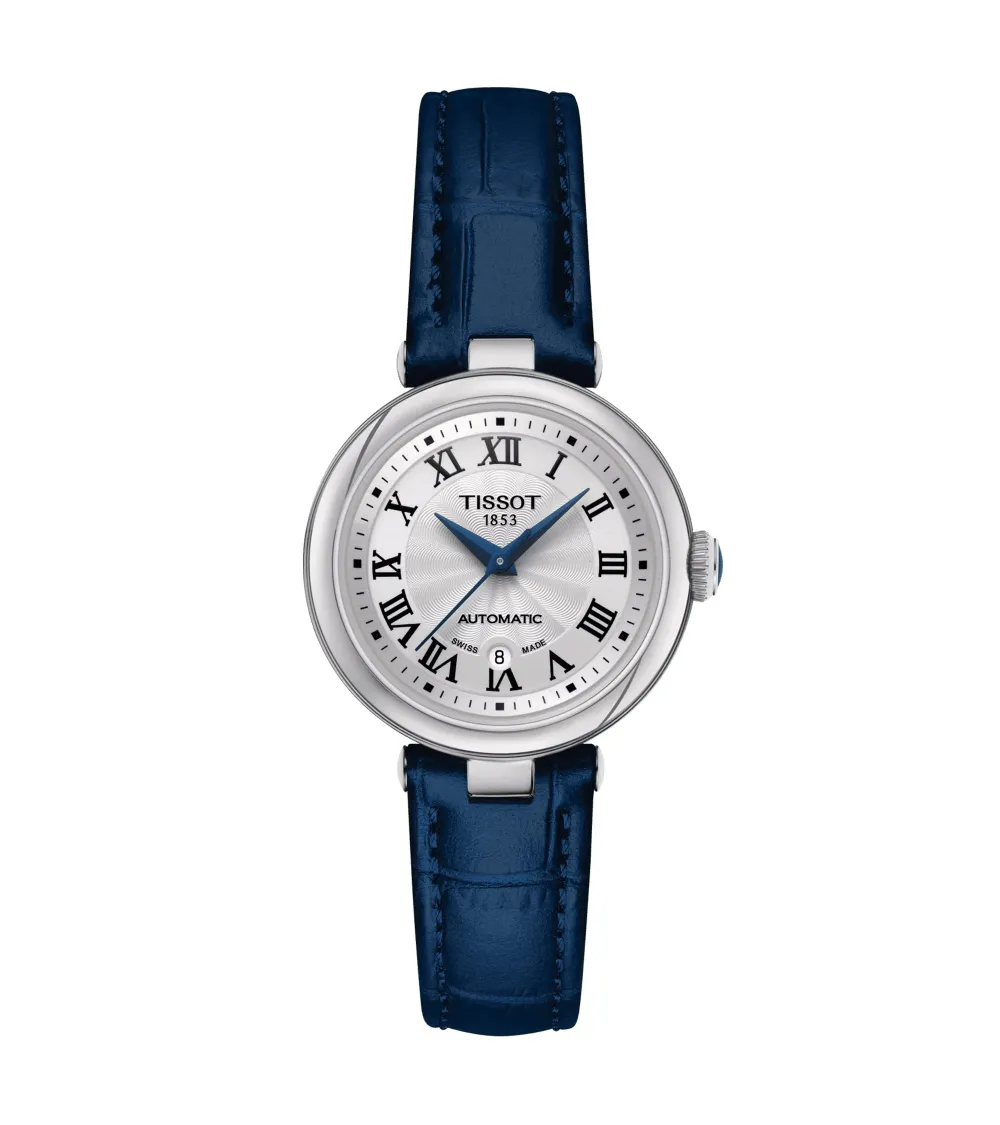TISSOT BELLISSIMA AUTOMATIQUE CADRAN ARGENTÉ BRACELET CUIR BLEU  29 MM