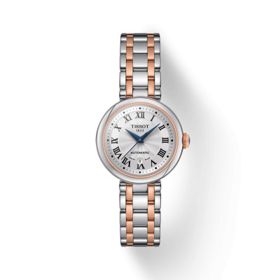TISSOT BELLISSIMA AUTOMATIQUE CADRAN ARGENTÉ BRACELET BICOLORE OR ROSE 29 MM