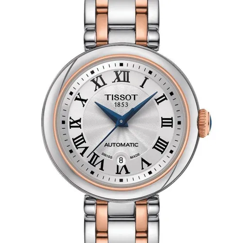 TISSOT BELLISSIMA AUTOMATIQUE CADRAN ARGENTÉ BRACELET BICOLORE OR ROSE 29 MM